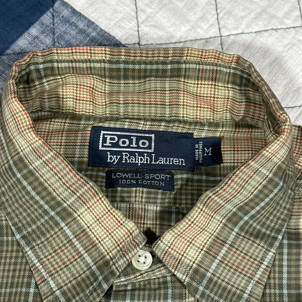 Polo Ralph Lauren Lowell Sport Mens M Green Plaid Cotton Button Up Twill Shirt